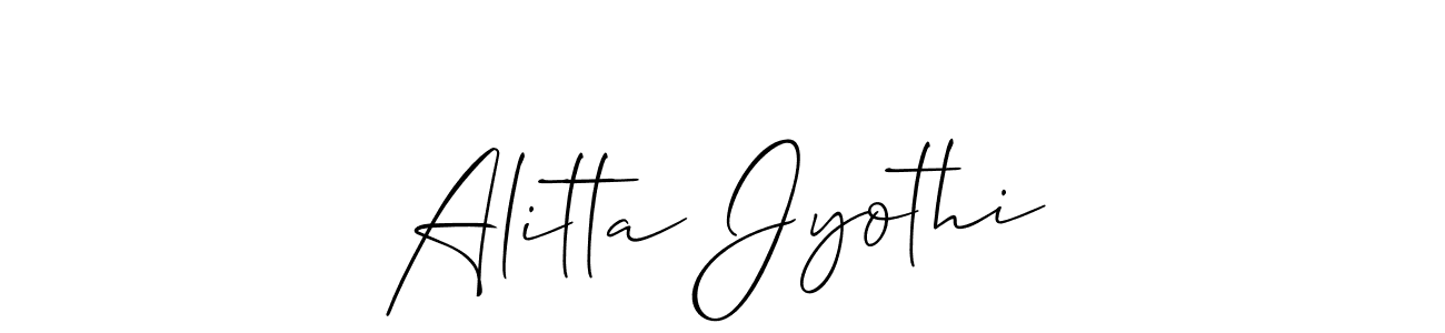 Allison_Script is a professional signature style that is perfect for those who want to add a touch of class to their signature. It is also a great choice for those who want to make their signature more unique. Get Alitta Jyothi name to fancy signature for free. Alitta Jyothi signature style 2 images and pictures png