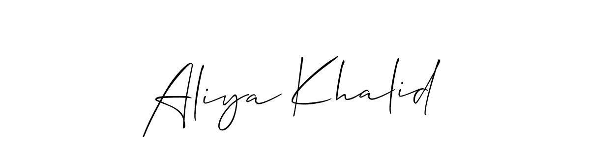 Also You can easily find your signature by using the search form. We will create Aliya Khalid name handwritten signature images for you free of cost using Allison_Script sign style. Aliya Khalid signature style 2 images and pictures png