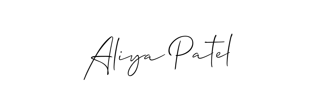 The best way (Allison_Script) to make a short signature is to pick only two or three words in your name. The name Aliya Patel include a total of six letters. For converting this name. Aliya Patel signature style 2 images and pictures png