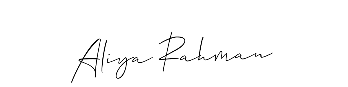 How to make Aliya Rahman name signature. Use Allison_Script style for creating short signs online. This is the latest handwritten sign. Aliya Rahman signature style 2 images and pictures png