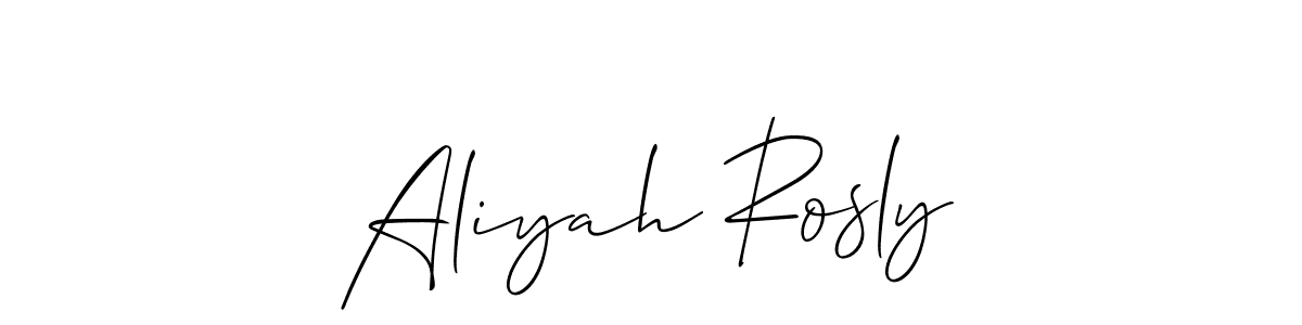 It looks lik you need a new signature style for name Aliyah Rosly. Design unique handwritten (Allison_Script) signature with our free signature maker in just a few clicks. Aliyah Rosly signature style 2 images and pictures png