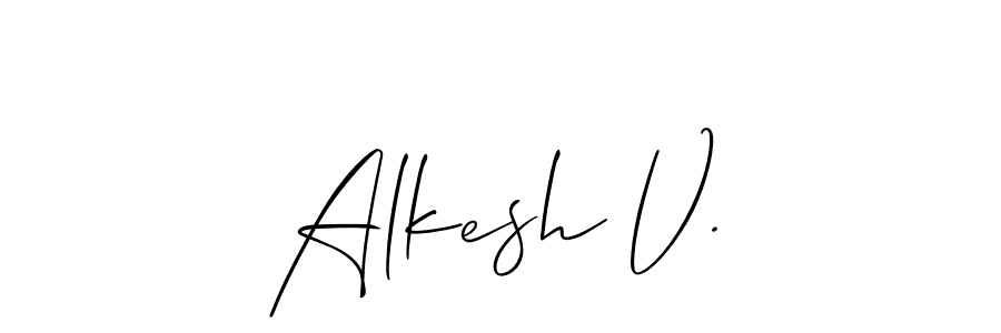 if you are searching for the best signature style for your name Alkesh V.. so please give up your signature search. here we have designed multiple signature styles  using Allison_Script. Alkesh V. signature style 2 images and pictures png