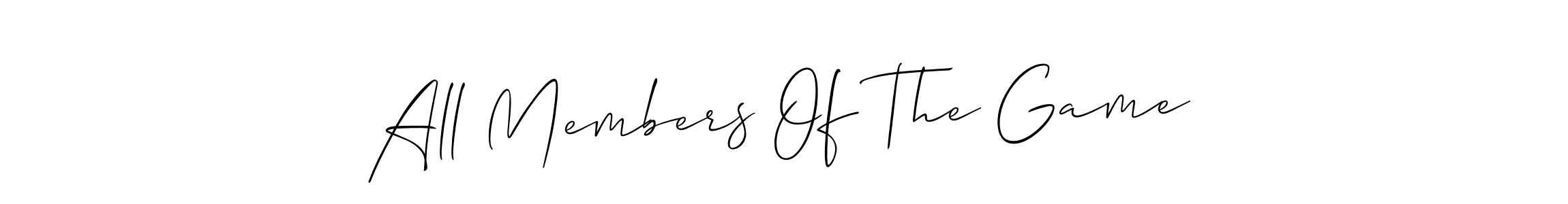 Allison_Script is a professional signature style that is perfect for those who want to add a touch of class to their signature. It is also a great choice for those who want to make their signature more unique. Get All Members Of The Game name to fancy signature for free. All Members Of The Game signature style 2 images and pictures png