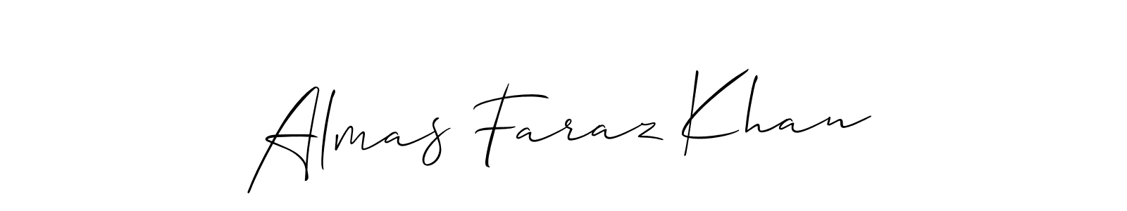 Also You can easily find your signature by using the search form. We will create Almas Faraz Khan name handwritten signature images for you free of cost using Allison_Script sign style. Almas Faraz Khan signature style 2 images and pictures png