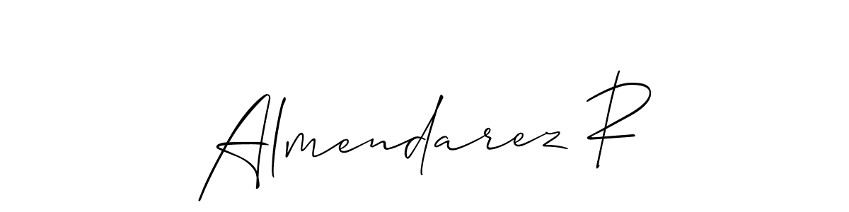 How to make Almendarez R name signature. Use Allison_Script style for creating short signs online. This is the latest handwritten sign. Almendarez R signature style 2 images and pictures png
