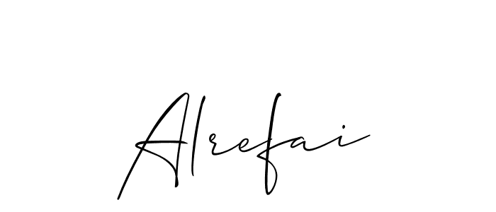 Use a signature maker to create a handwritten signature online. With this signature software, you can design (Allison_Script) your own signature for name Alrefai. Alrefai signature style 2 images and pictures png