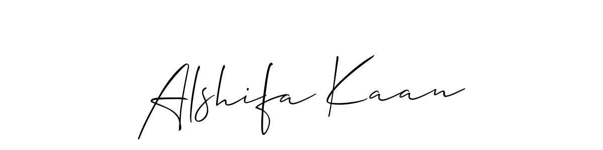 Make a beautiful signature design for name Alshifa Kaan. With this signature (Allison_Script) style, you can create a handwritten signature for free. Alshifa Kaan signature style 2 images and pictures png