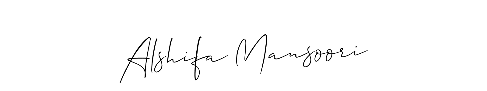 Similarly Allison_Script is the best handwritten signature design. Signature creator online .You can use it as an online autograph creator for name Alshifa Mansoori. Alshifa Mansoori signature style 2 images and pictures png