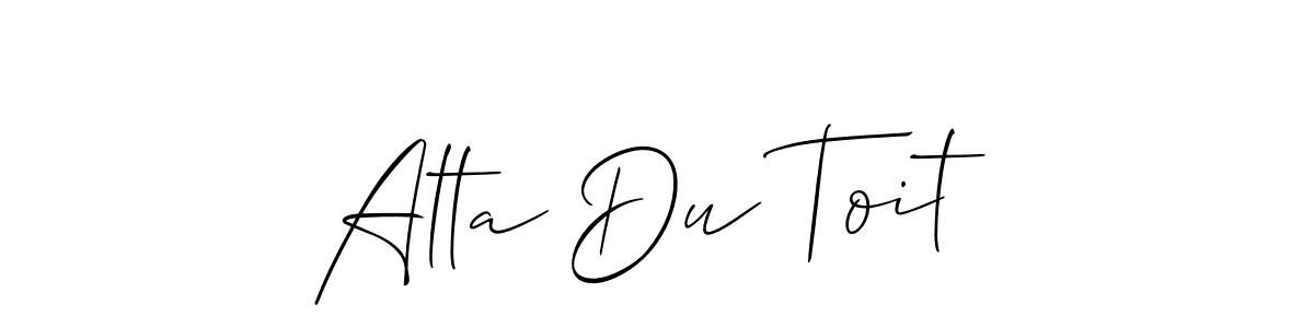 Make a short Alta Du Toit signature style. Manage your documents anywhere anytime using Allison_Script. Create and add eSignatures, submit forms, share and send files easily. Alta Du Toit signature style 2 images and pictures png