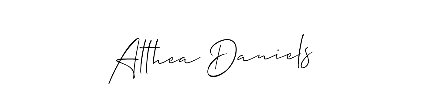 The best way (Allison_Script) to make a short signature is to pick only two or three words in your name. The name Althea Daniels include a total of six letters. For converting this name. Althea Daniels signature style 2 images and pictures png