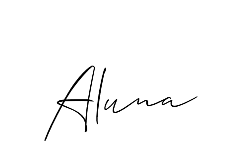 You should practise on your own different ways (Allison_Script) to write your name (Aluna) in signature. don't let someone else do it for you. Aluna signature style 2 images and pictures png