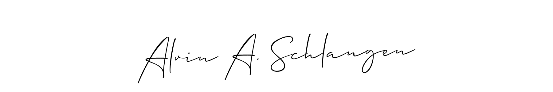 The best way (Allison_Script) to make a short signature is to pick only two or three words in your name. The name Alvin A. Schlangen include a total of six letters. For converting this name. Alvin A. Schlangen signature style 2 images and pictures png