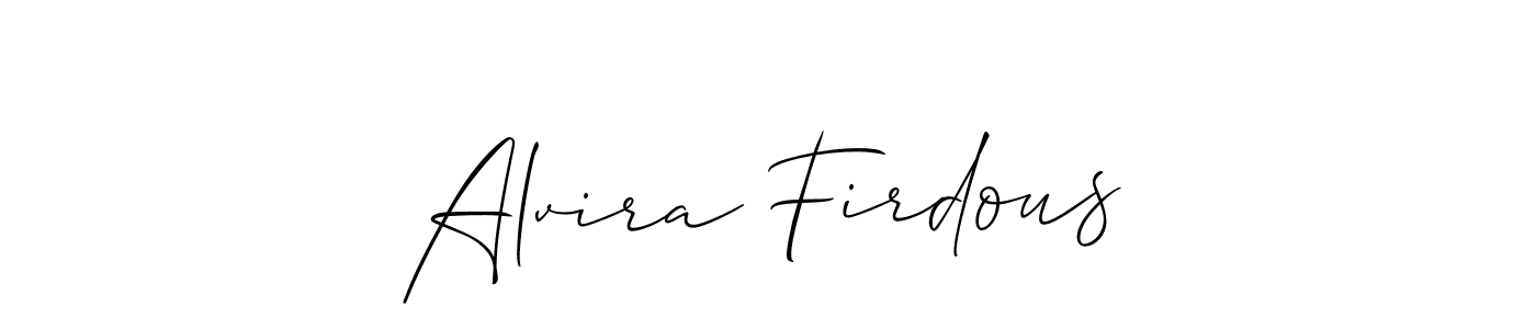 The best way (Allison_Script) to make a short signature is to pick only two or three words in your name. The name Alvira Firdous include a total of six letters. For converting this name. Alvira Firdous signature style 2 images and pictures png