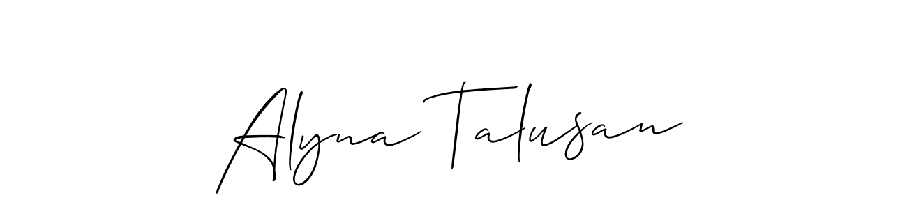 Allison_Script is a professional signature style that is perfect for those who want to add a touch of class to their signature. It is also a great choice for those who want to make their signature more unique. Get Alyna Talusan name to fancy signature for free. Alyna Talusan signature style 2 images and pictures png