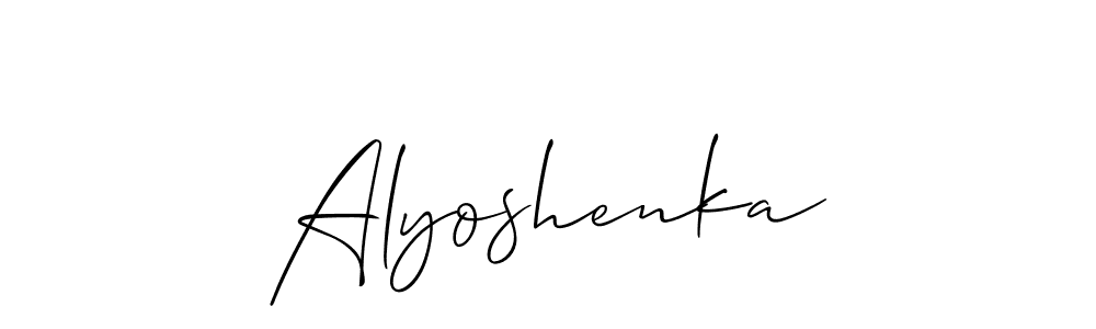 Also we have Alyoshenka name is the best signature style. Create professional handwritten signature collection using Allison_Script autograph style. Alyoshenka signature style 2 images and pictures png