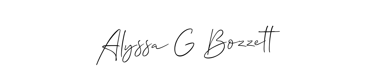 How to make Alyssa G Bozzett name signature. Use Allison_Script style for creating short signs online. This is the latest handwritten sign. Alyssa G Bozzett signature style 2 images and pictures png