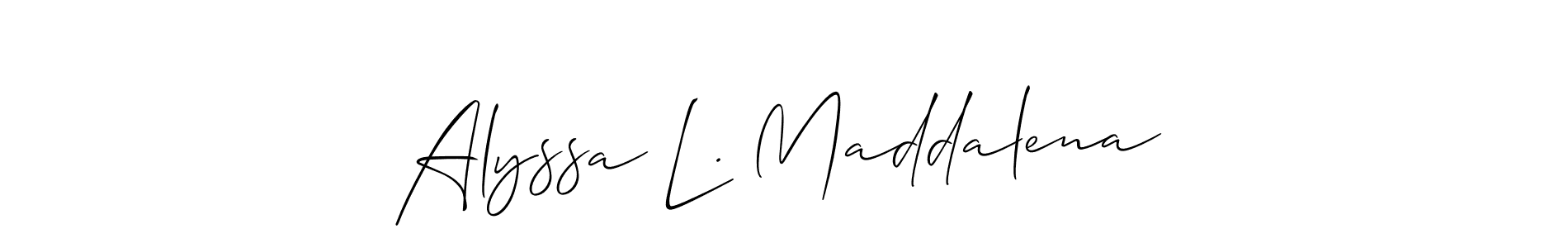 This is the best signature style for the Alyssa L. Maddalena name. Also you like these signature font (Allison_Script). Mix name signature. Alyssa L. Maddalena signature style 2 images and pictures png