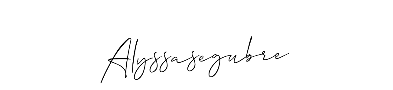 Allison_Script is a professional signature style that is perfect for those who want to add a touch of class to their signature. It is also a great choice for those who want to make their signature more unique. Get Alyssasegubre name to fancy signature for free. Alyssasegubre signature style 2 images and pictures png