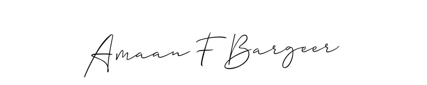 It looks lik you need a new signature style for name Amaan F Bargeer. Design unique handwritten (Allison_Script) signature with our free signature maker in just a few clicks. Amaan F Bargeer signature style 2 images and pictures png