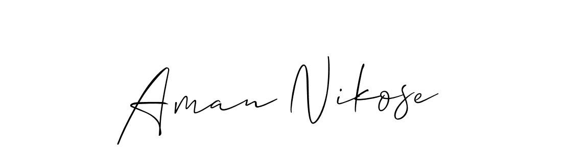 The best way (Allison_Script) to make a short signature is to pick only two or three words in your name. The name Aman Nikose include a total of six letters. For converting this name. Aman Nikose signature style 2 images and pictures png