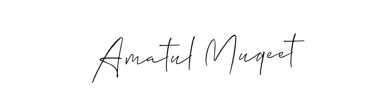 Also You can easily find your signature by using the search form. We will create Amatul Muqeet name handwritten signature images for you free of cost using Allison_Script sign style. Amatul Muqeet signature style 2 images and pictures png