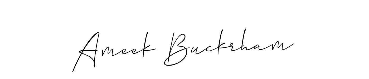 Use a signature maker to create a handwritten signature online. With this signature software, you can design (Allison_Script) your own signature for name Ameek Buckrham. Ameek Buckrham signature style 2 images and pictures png