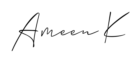 You can use this online signature creator to create a handwritten signature for the name Ameen K. This is the best online autograph maker. Ameen K signature style 2 images and pictures png