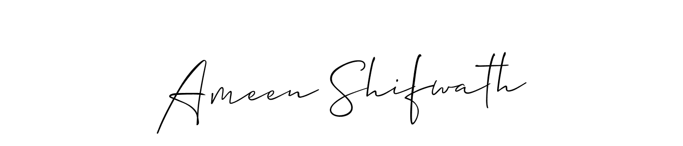Allison_Script is a professional signature style that is perfect for those who want to add a touch of class to their signature. It is also a great choice for those who want to make their signature more unique. Get Ameen Shifwath name to fancy signature for free. Ameen Shifwath signature style 2 images and pictures png