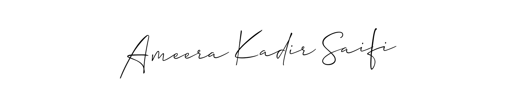 Create a beautiful signature design for name Ameera Kadir Saifi. With this signature (Allison_Script) fonts, you can make a handwritten signature for free. Ameera Kadir Saifi signature style 2 images and pictures png
