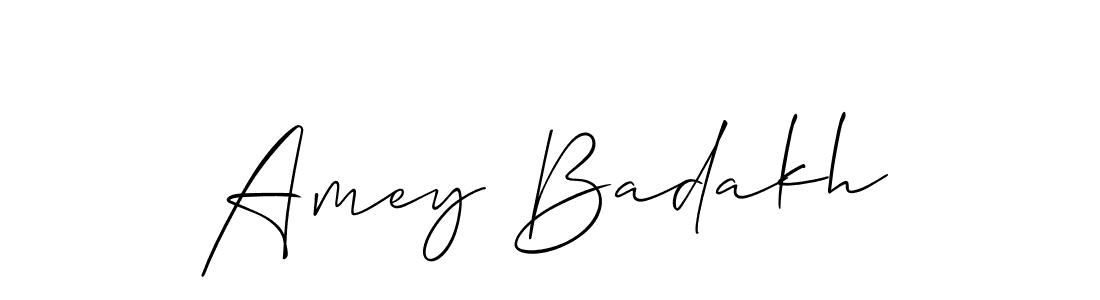 How to make Amey Badakh name signature. Use Allison_Script style for creating short signs online. This is the latest handwritten sign. Amey Badakh signature style 2 images and pictures png