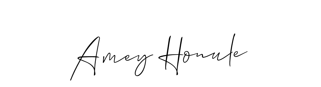 The best way (Allison_Script) to make a short signature is to pick only two or three words in your name. The name Amey Honule include a total of six letters. For converting this name. Amey Honule signature style 2 images and pictures png