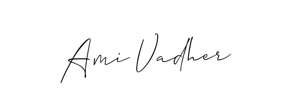 Allison_Script is a professional signature style that is perfect for those who want to add a touch of class to their signature. It is also a great choice for those who want to make their signature more unique. Get Ami Vadher name to fancy signature for free. Ami Vadher signature style 2 images and pictures png