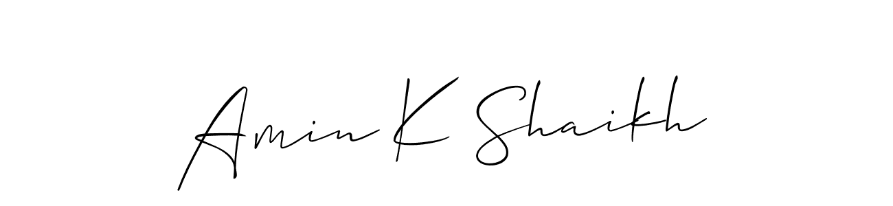 The best way (Allison_Script) to make a short signature is to pick only two or three words in your name. The name Amin K Shaikh include a total of six letters. For converting this name. Amin K Shaikh signature style 2 images and pictures png