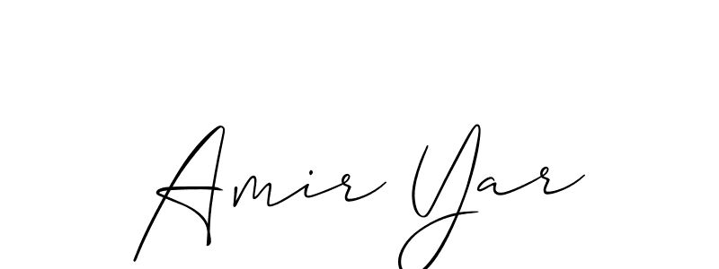 The best way (Allison_Script) to make a short signature is to pick only two or three words in your name. The name Amir Yar include a total of six letters. For converting this name. Amir Yar signature style 2 images and pictures png