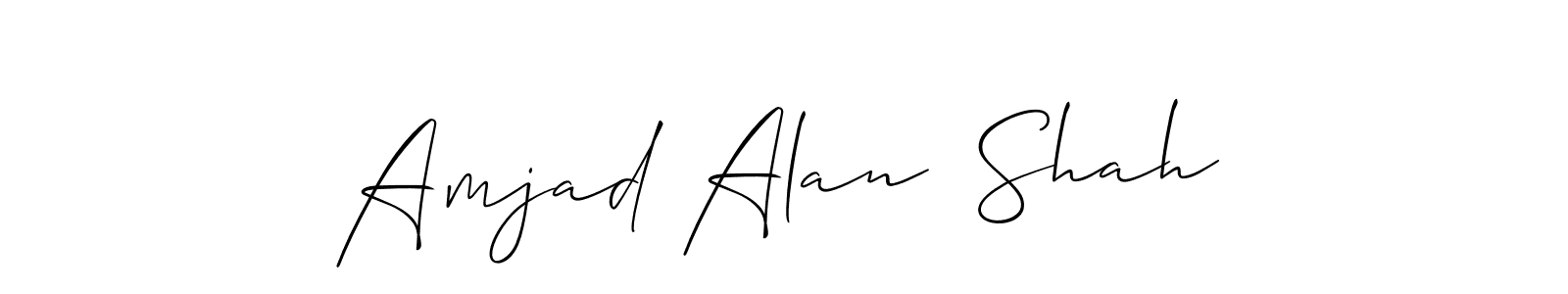 The best way (Allison_Script) to make a short signature is to pick only two or three words in your name. The name Amjad Alan  Shah include a total of six letters. For converting this name. Amjad Alan  Shah signature style 2 images and pictures png