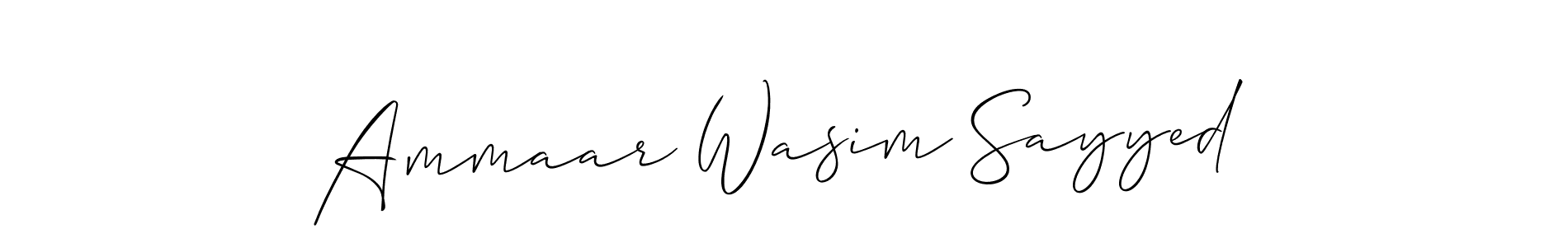 Similarly Allison_Script is the best handwritten signature design. Signature creator online .You can use it as an online autograph creator for name Ammaar Wasim Sayyed. Ammaar Wasim Sayyed signature style 2 images and pictures png