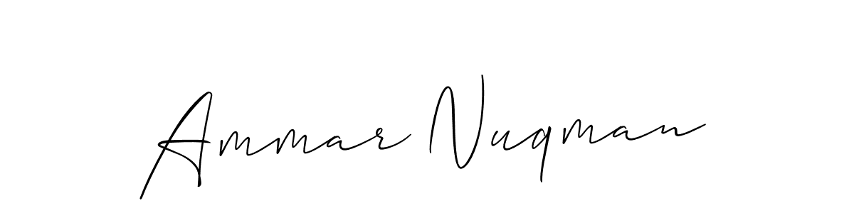 It looks lik you need a new signature style for name Ammar Nuqman. Design unique handwritten (Allison_Script) signature with our free signature maker in just a few clicks. Ammar Nuqman signature style 2 images and pictures png