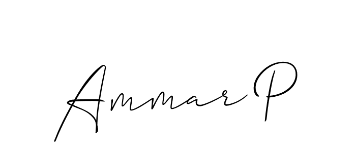 Also we have Ammar P name is the best signature style. Create professional handwritten signature collection using Allison_Script autograph style. Ammar P signature style 2 images and pictures png