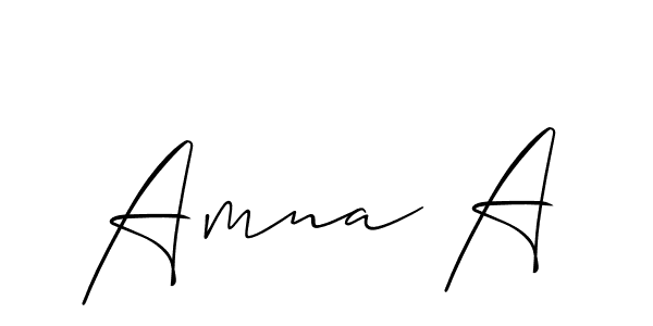 The best way (Allison_Script) to make a short signature is to pick only two or three words in your name. The name Amna A include a total of six letters. For converting this name. Amna A signature style 2 images and pictures png