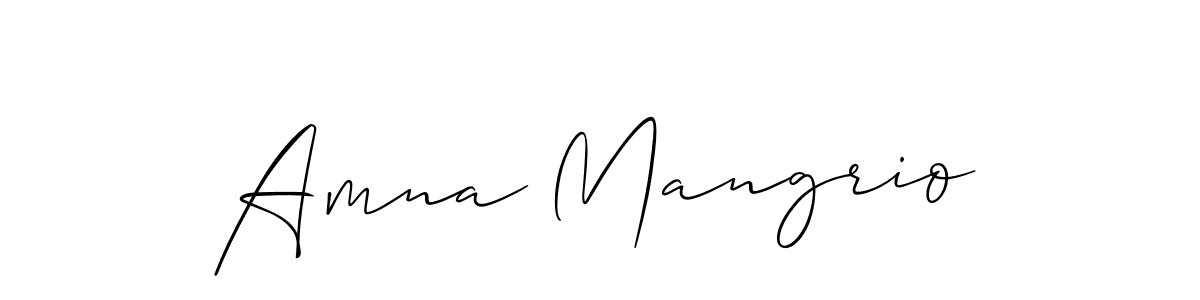 Make a short Amna Mangrio signature style. Manage your documents anywhere anytime using Allison_Script. Create and add eSignatures, submit forms, share and send files easily. Amna Mangrio signature style 2 images and pictures png