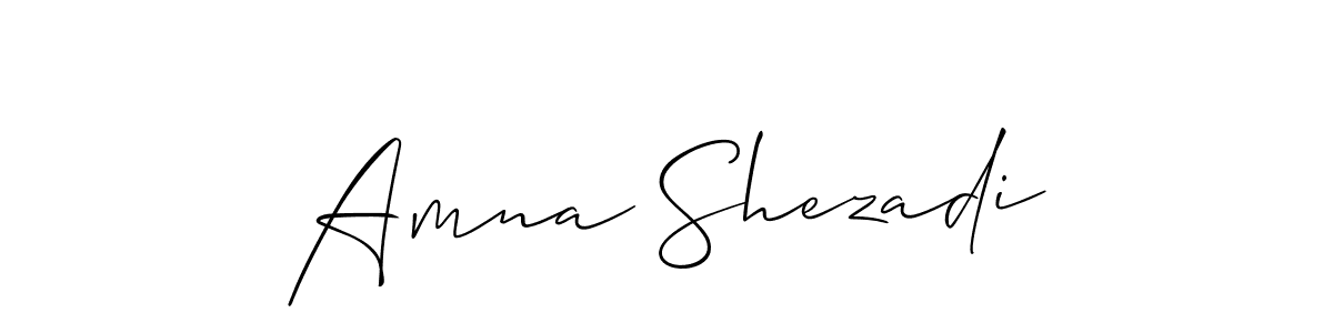 How to make Amna Shezadi name signature. Use Allison_Script style for creating short signs online. This is the latest handwritten sign. Amna Shezadi signature style 2 images and pictures png