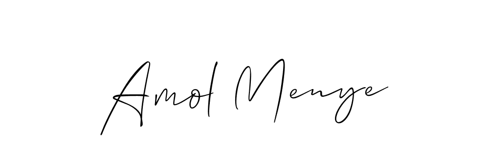 Make a short Amol Menye signature style. Manage your documents anywhere anytime using Allison_Script. Create and add eSignatures, submit forms, share and send files easily. Amol Menye signature style 2 images and pictures png