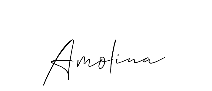 Use a signature maker to create a handwritten signature online. With this signature software, you can design (Allison_Script) your own signature for name Amolina. Amolina signature style 2 images and pictures png