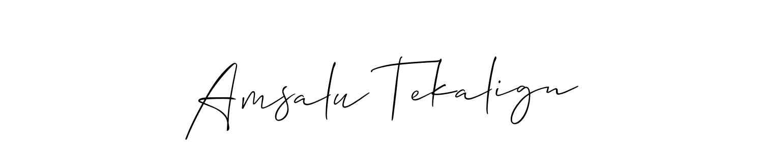 It looks lik you need a new signature style for name Amsalu Tekalign. Design unique handwritten (Allison_Script) signature with our free signature maker in just a few clicks. Amsalu Tekalign signature style 2 images and pictures png