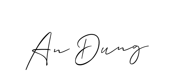 Use a signature maker to create a handwritten signature online. With this signature software, you can design (Allison_Script) your own signature for name An Dung. An Dung signature style 2 images and pictures png