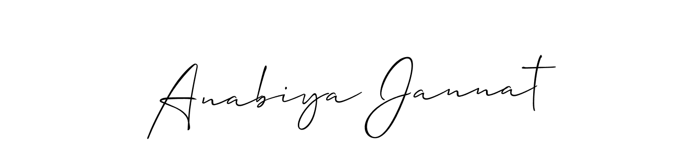 Make a short Anabiya Jannat signature style. Manage your documents anywhere anytime using Allison_Script. Create and add eSignatures, submit forms, share and send files easily. Anabiya Jannat signature style 2 images and pictures png