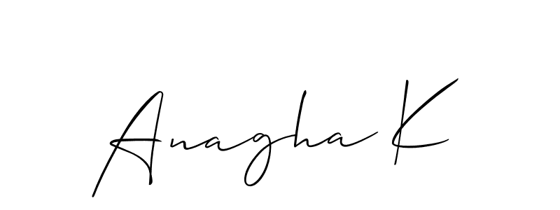 Make a short Anagha K signature style. Manage your documents anywhere anytime using Allison_Script. Create and add eSignatures, submit forms, share and send files easily. Anagha K signature style 2 images and pictures png