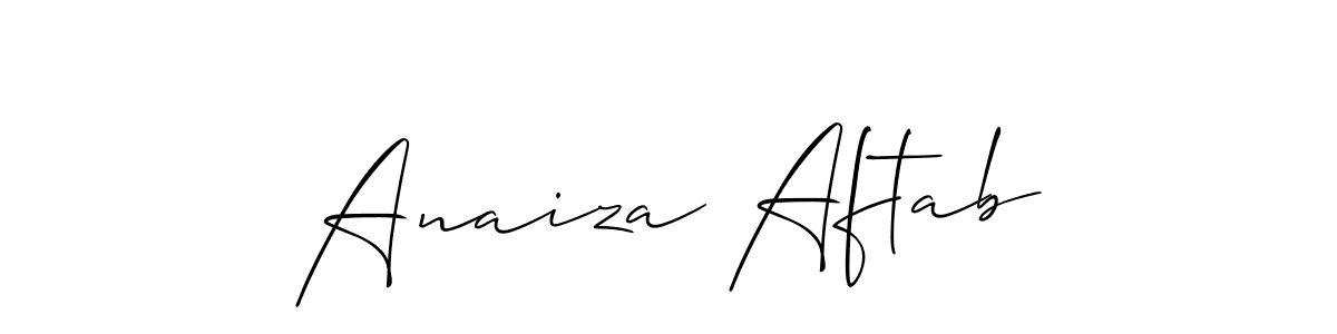 The best way (Allison_Script) to make a short signature is to pick only two or three words in your name. The name Anaiza Aftab include a total of six letters. For converting this name. Anaiza Aftab signature style 2 images and pictures png