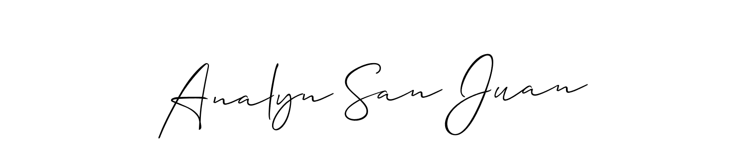 The best way (Allison_Script) to make a short signature is to pick only two or three words in your name. The name Analyn San Juan include a total of six letters. For converting this name. Analyn San Juan signature style 2 images and pictures png