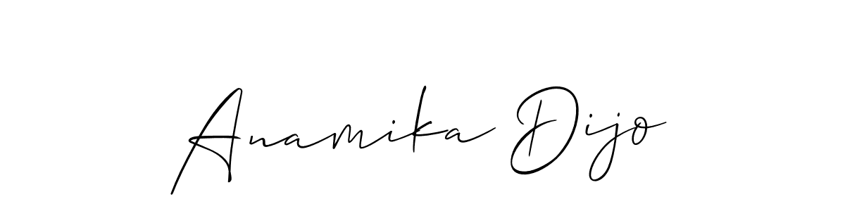 Make a short Anamika Dijo signature style. Manage your documents anywhere anytime using Allison_Script. Create and add eSignatures, submit forms, share and send files easily. Anamika Dijo signature style 2 images and pictures png